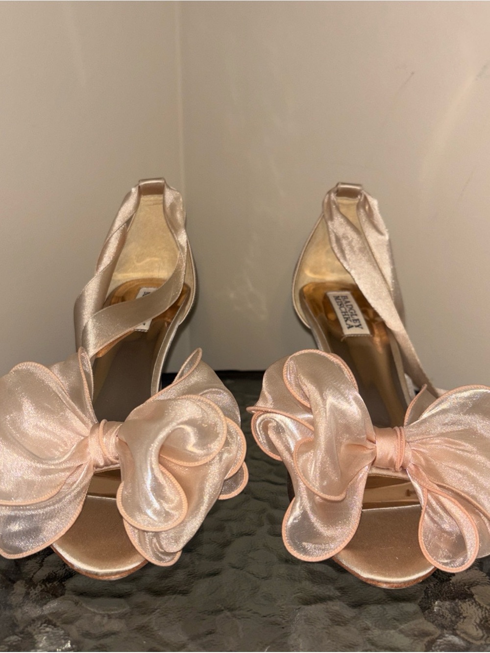 Badgley Mischka Neryssa Satin Bow Ankle-Tie Heels
